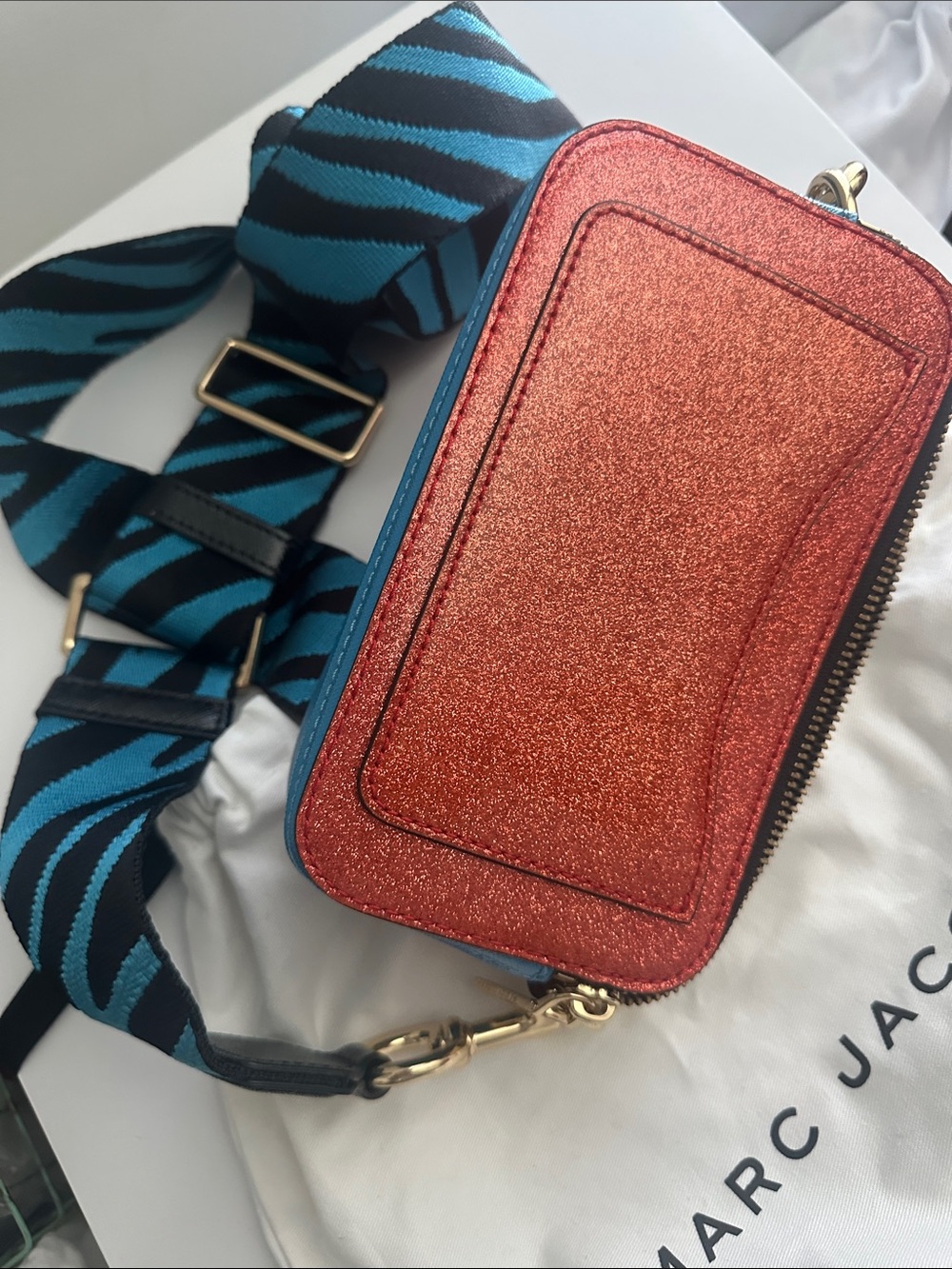 Marc Jacobs Orange Glitter Snapshot Crossbody with Multicolor Gem Accents - Picture 4 of 5